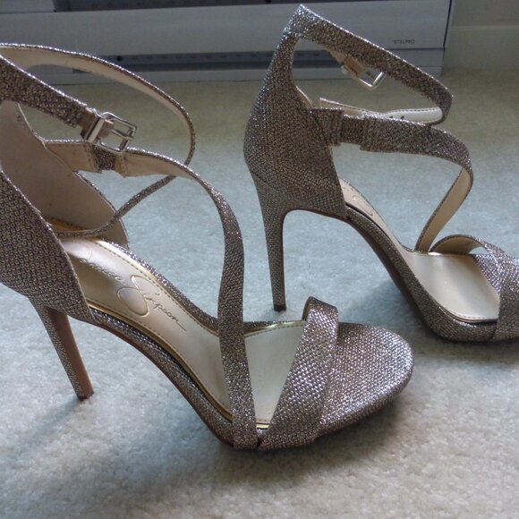 JESSICA SIMPSON gold glitter sparkle strappy heels - NWOT! - Picture 11 of 14